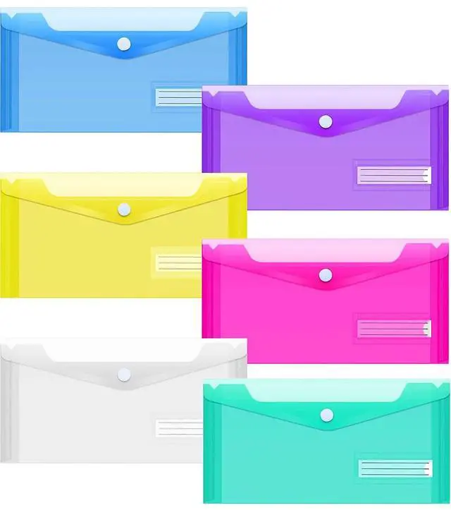 Main image of 24 Pack Plastic Pencil Pouch, Clear Poly Envelopes File Bill Bag with Label Pocket, Plastic Pencil Case Bulk for A6 Size Files Money Envelopes for Cash Storage, Teacher School Office Supplies
