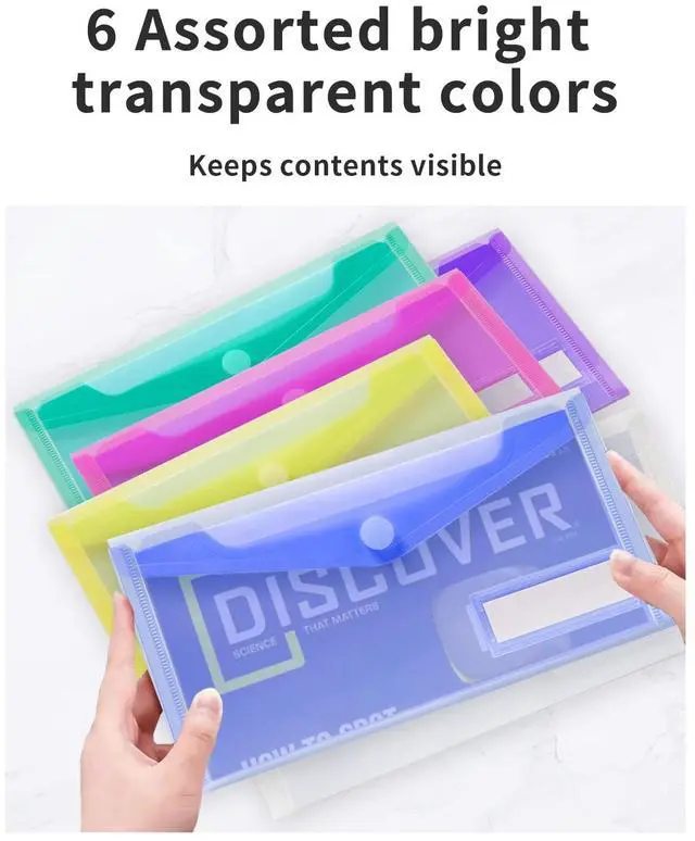Alt view image 4 of 7 - 24 Pack Plastic Pencil Pouch, Clear Poly Envelopes File Bill Bag with Label Pocket, Plastic Pencil Case Bulk for A6 Size Files Money Envelopes for Cash Storage, Teacher School Office Supplies