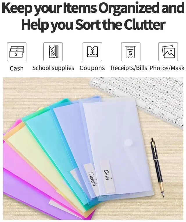 Alt view image 7 of 7 - 24 Pack Plastic Pencil Pouch, Clear Poly Envelopes File Bill Bag with Label Pocket, Plastic Pencil Case Bulk for A6 Size Files Money Envelopes for Cash Storage, Teacher School Office Supplies
