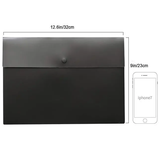 Alt view image 2 of 7 - 5 Pieces A4 Envelopes Folders for Paperwork Plastic Wallets Document Organizer with Snap Button Closure A4 Letter Size (Black)