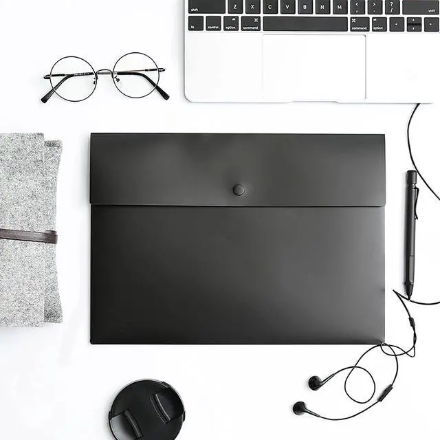 Alt view image 5 of 7 - 5 Pieces A4 Envelopes Folders for Paperwork Plastic Wallets Document Organizer with Snap Button Closure A4 Letter Size (Black)