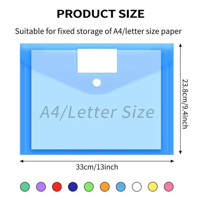 Alt view image 2 of 7 - 30 Pack 10 Color Plastic Envelopes Poly Envelopes, Hook & Loop Closure File Folders Clear Document Folders File Envelopes with Label Pocket A4 Size