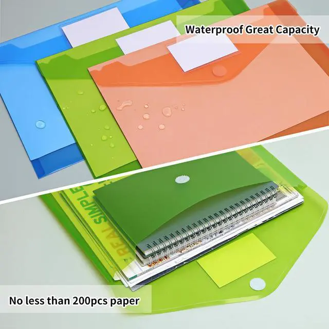Alt view image 4 of 7 - 30 Pack 10 Color Plastic Envelopes Poly Envelopes, Hook & Loop Closure File Folders Clear Document Folders File Envelopes with Label Pocket A4 Size
