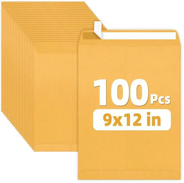 Main image of 9 x12 Manilla Envelopes, 28lb Brown Kraft, Ultra Strong Quick-Seal Security Catalog Mailing Envelopes for Flat Letter Size Documents or Photos, 100 Count