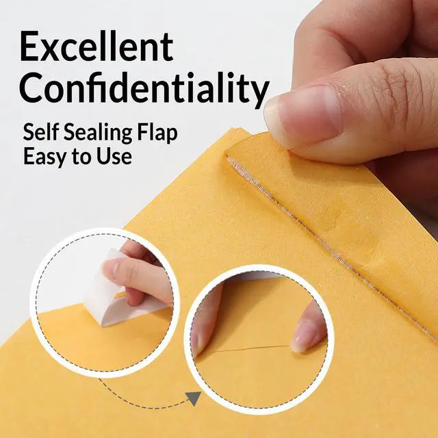 Alt view image 4 of 6 - 9 x12 Manilla Envelopes, 28lb Brown Kraft, Ultra Strong Quick-Seal Security Catalog Mailing Envelopes for Flat Letter Size Documents or Photos, 100 Count