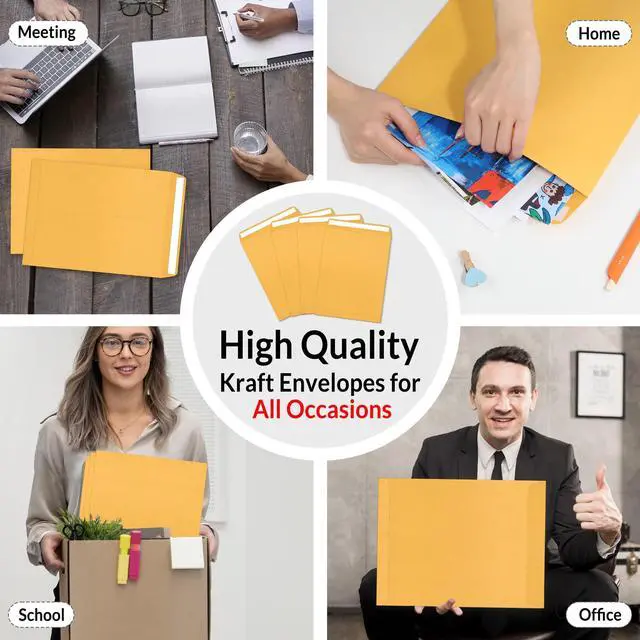 Alt view image 6 of 6 - 9 x12 Manilla Envelopes, 28lb Brown Kraft, Ultra Strong Quick-Seal Security Catalog Mailing Envelopes for Flat Letter Size Documents or Photos, 100 Count