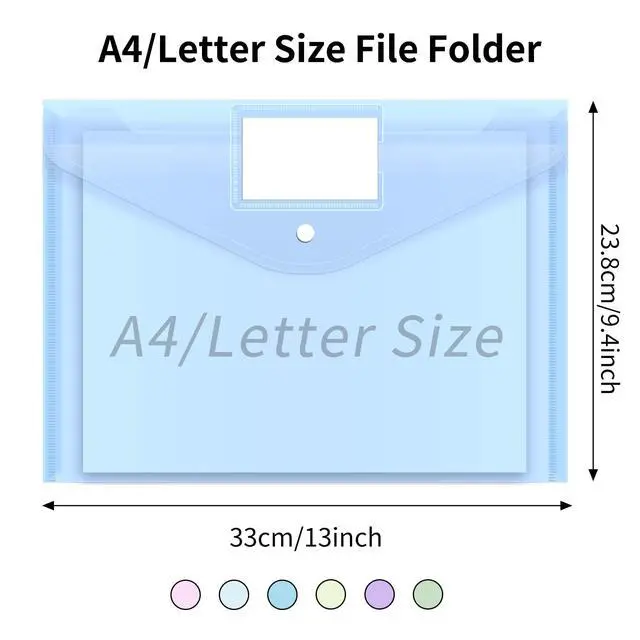 Alt view image 2 of 7 - 24 Pack Plastic Envelopes Plastic File Folders, Poly Folders with Snap Closure, A4 Size File Envelopes with Label Pocket for Documents School Office Supplies