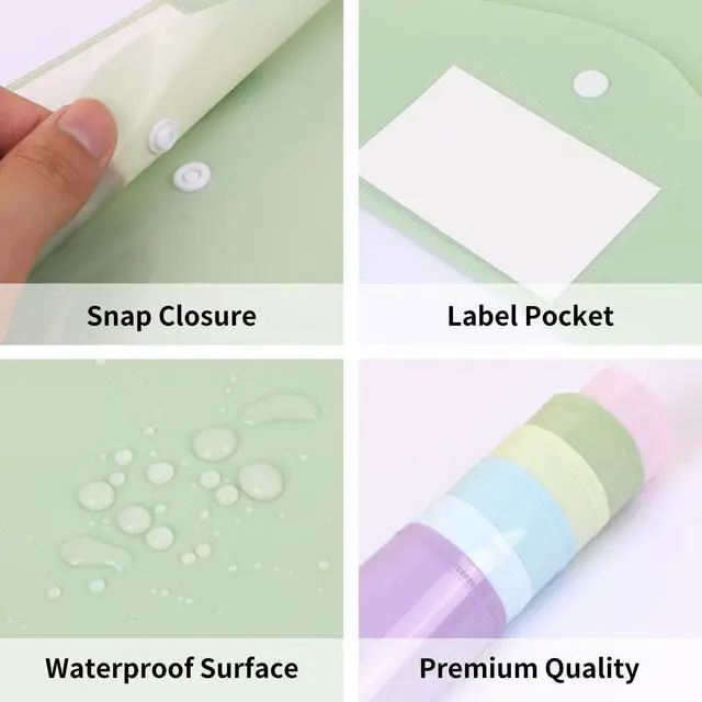 Alt view image 4 of 7 - 24 Pack Plastic Envelopes Plastic File Folders, Poly Folders with Snap Closure, A4 Size File Envelopes with Label Pocket for Documents School Office Supplies