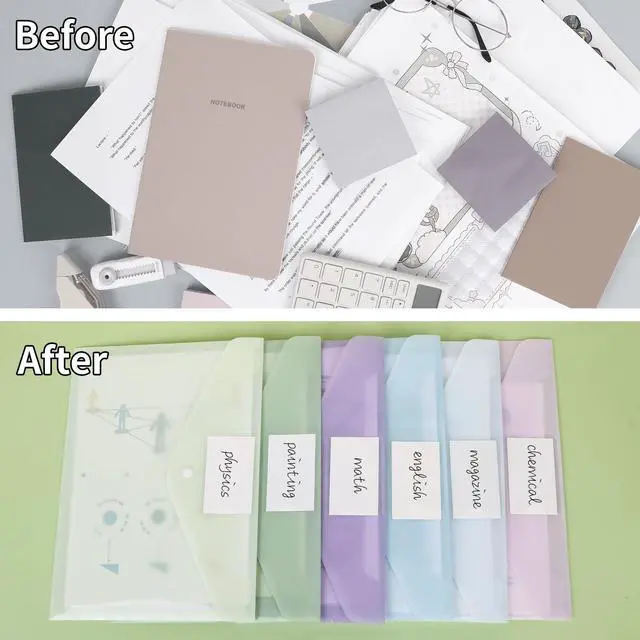 Alt view image 5 of 7 - 24 Pack Plastic Envelopes Plastic File Folders, Poly Folders with Snap Closure, A4 Size File Envelopes with Label Pocket for Documents School Office Supplies