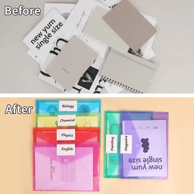 Alt view image 5 of 7 - 12pcs Plastic Envelopes Poly Envelopes, Hook & Loop Closure File Folders, A4 Size File Envelopes with Label Pocket for School and Office Supplies