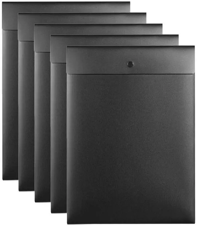 Main image of Vertical File Folders Poly Filing Envelope Plastic Project Folder with Snap Button Closure for A4 Letter Size Paper (Pack of 5, Black)