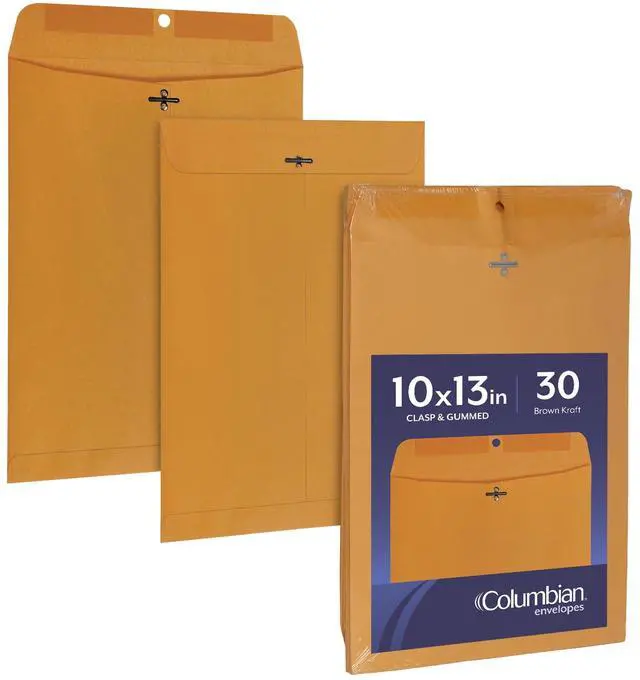 Main image of 10 x 13 Clasp Envelopes, Gummed, 28 lb Brown Kraft, for Mailing Flat Letter Size Documents or Photos, Bulk Pack, 30 Per Pack (COLO405)