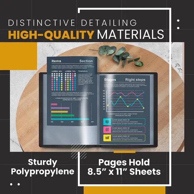Alt view image 4 of 7 - 12 Pocket Bound Presentation Book, Black with Clear View Front Cover, 24 Sheet Protector Pages, 8.5" x 11" Sheets, Art Portfolio, Durable Poly Covers, Letter Size, Black