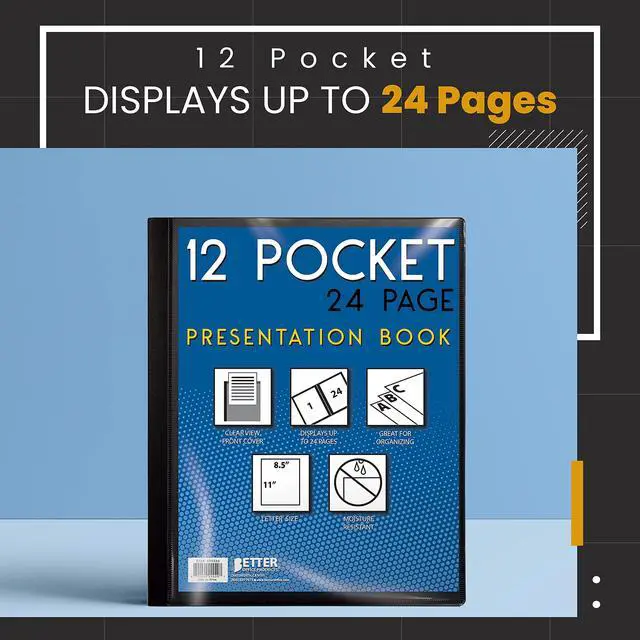 Alt view image 5 of 7 - 12 Pocket Bound Presentation Book, Black with Clear View Front Cover, 24 Sheet Protector Pages, 8.5" x 11" Sheets, Art Portfolio, Durable Poly Covers, Letter Size, Black