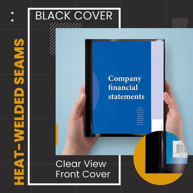 Alt view image 6 of 7 - 12 Pocket Bound Presentation Book, Black with Clear View Front Cover, 24 Sheet Protector Pages, 8.5" x 11" Sheets, Art Portfolio, Durable Poly Covers, Letter Size, Black