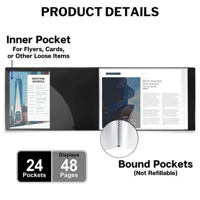 Alt view image 3 of 7 - 8.5x11 Portfolio Binder, Horizontal, 24 Pockets, Poly