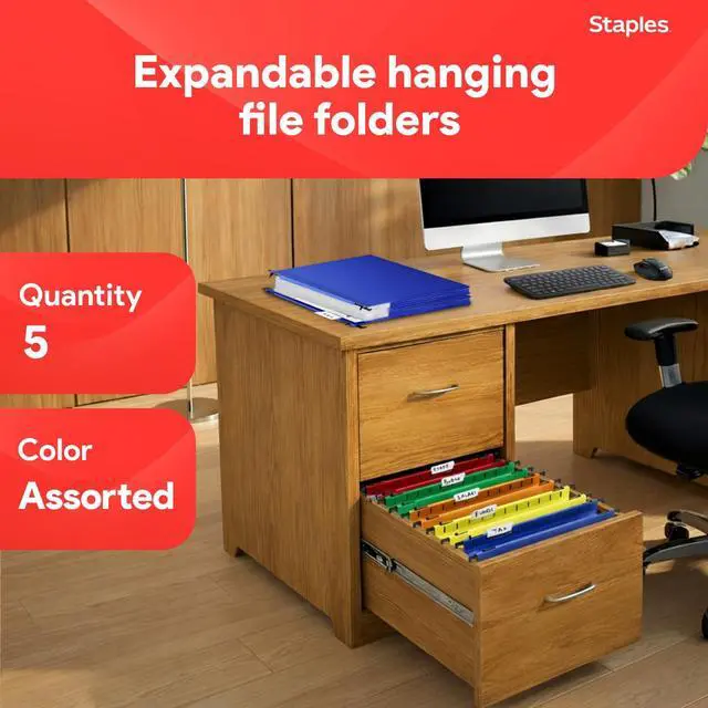 Alt view image 2 of 6 - Poly Expanding Hanging File Pockets, Letter Size, Assorted Colors, Durable Poly Construction 5/Pack