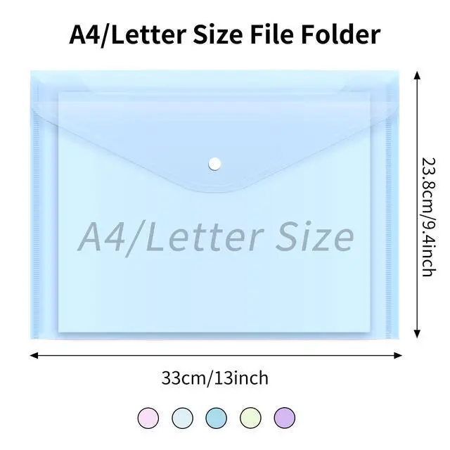 Alt view image 2 of 7 - 5pcs Plastic Envelopes Folders, Plastic Poly Folders for Documents, File Folders with Snap Closure, A4 Size, Letter Size, for School and Office Supplies