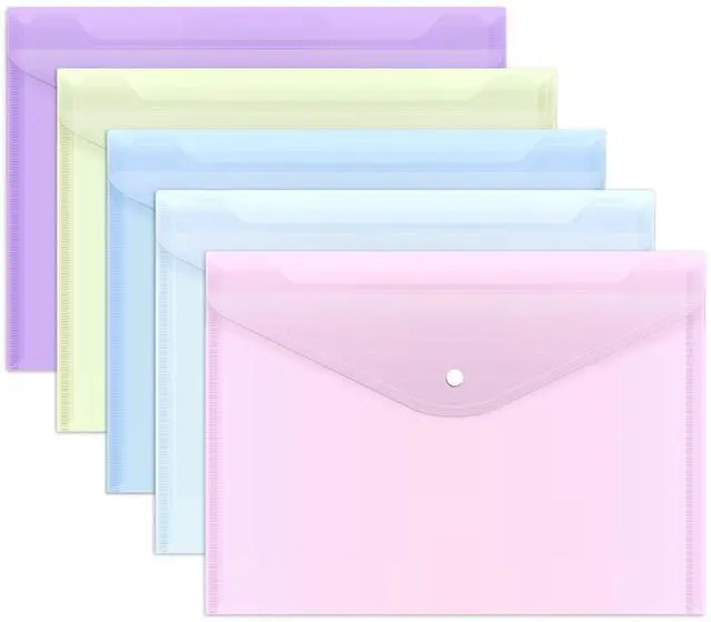 Main image of 5pcs Plastic Envelopes Folders, Plastic Poly Folders for Documents, File Folders with Snap Closure, A4 Size, Letter Size, for School and Office Supplies