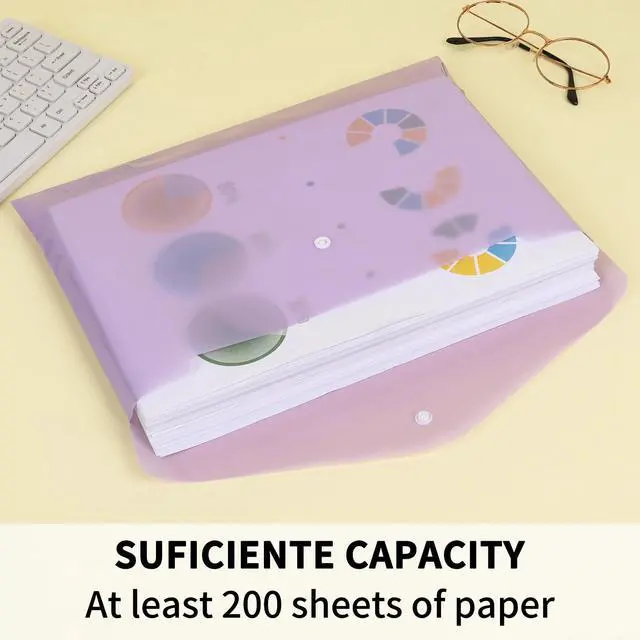 Alt view image 3 of 7 - 5pcs Plastic Envelopes Folders, Plastic Poly Folders for Documents, File Folders with Snap Closure, A4 Size, Letter Size, for School and Office Supplies
