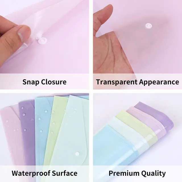 Alt view image 4 of 7 - 5pcs Plastic Envelopes Folders, Plastic Poly Folders for Documents, File Folders with Snap Closure, A4 Size, Letter Size, for School and Office Supplies