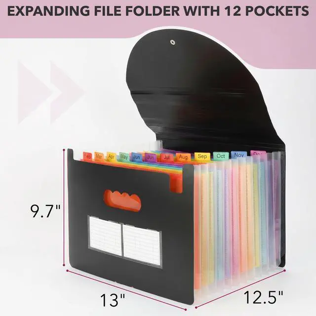 Alt view image 2 of 7 - Accordion File Organizer, Expanding File Folder with 12 Pockets | Portable Letter A4 Size Document Holder with Blank Labels for Bills, Receipts, Tax Papers, School, Office & Home Filing