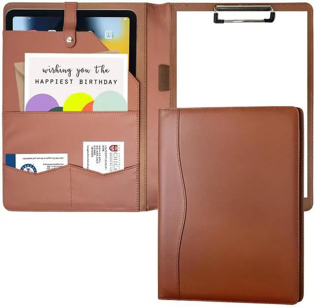 Main image of Portfolio Folder Padfolio with A4 Clipboard, PU Leather Portfolio Clipboard Business Binder Writing Clip Board Organizer for Legal Documents Business Card Men Women Brwon