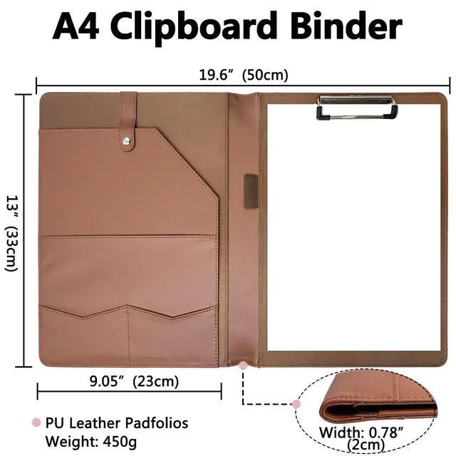 Alt view image 3 of 7 - Portfolio Folder Padfolio with A4 Clipboard, PU Leather Portfolio Clipboard Business Binder Writing Clip Board Organizer for Legal Documents Business Card Men Women Brwon
