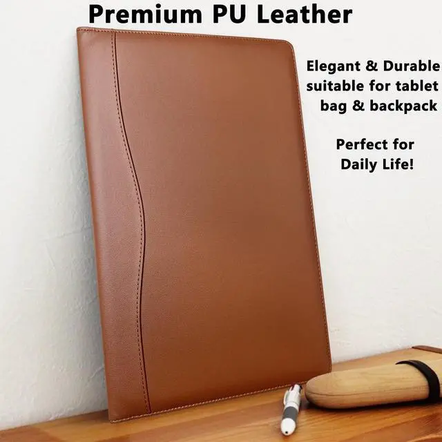 Alt view image 6 of 7 - Portfolio Folder Padfolio with A4 Clipboard, PU Leather Portfolio Clipboard Business Binder Writing Clip Board Organizer for Legal Documents Business Card Men Women Brwon