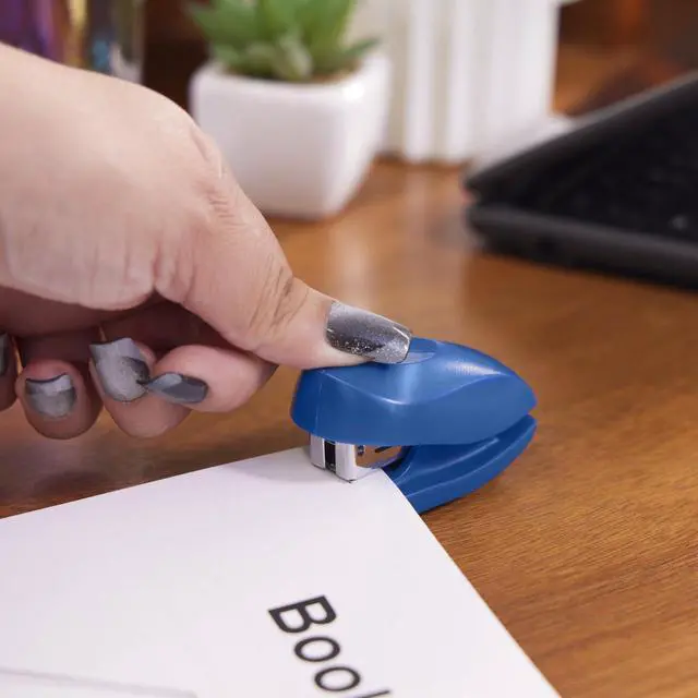 Alt view image 3 of 6 - Mini Stapler, 12 Sheet Capacity, includes Built-In Staple Remover & 1000 Standard Staples, Tot, Blue (79172)