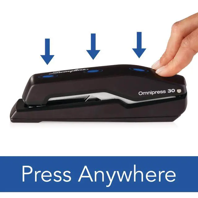 Alt view image 3 of 7 - Stapler, Omnipress 30 Stapler, "Press Anywhere for Easier Use", 30 Sheet Capacity, Black/Gray (5000585A)