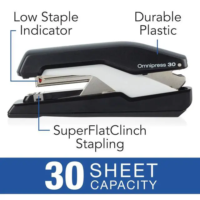 Alt view image 2 of 7 - Stapler, Omnipress 30 Stapler, "Press Anywhere for Easier Use", 30 Sheet Capacity, Black/Gray (5000585A)
