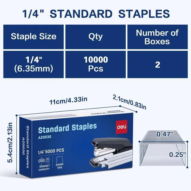 Alt view image 2 of 7 - Staples, 10000 Staples, 1/4'' Length, 210/Strip, 2 Boxes of 5000 Each