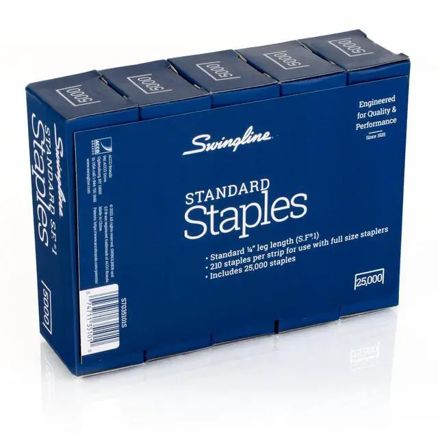 Alt view image 2 of 6 - Staples, 5 Pack, Standard Staples for Desktop Staplers, 1/4" Length, 210/Strip, 5000/Box (35101)