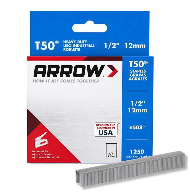 Main image of 508 Heavy Duty T50 1/2-Inch Leg Length, 3/8-Inch Crown, Staples for Upholstery, Construction, Furniture, Crafts, 1250 Count(Pack of 1) | Heavy Duty, For Upholstery, Construction, Furniture, Crafts
