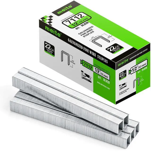 Main image of 22 Gauge 71 Series 3/8-Inch Crown 1/2" Leg Length Galvanized Upholstery Staples for Fine Wire Staplers 10,020 PCS/Box (1 Box)