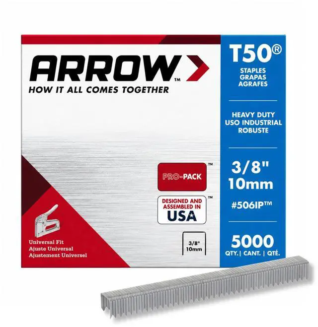 Main image of 506IP Heavy Duty T50 Staples for Upholstery, Construction, Furniture, Crafts, 3/8-Inch Leg Length, 3/8-Inch Crown Size, 5000 Pieces ( Pack of 1)