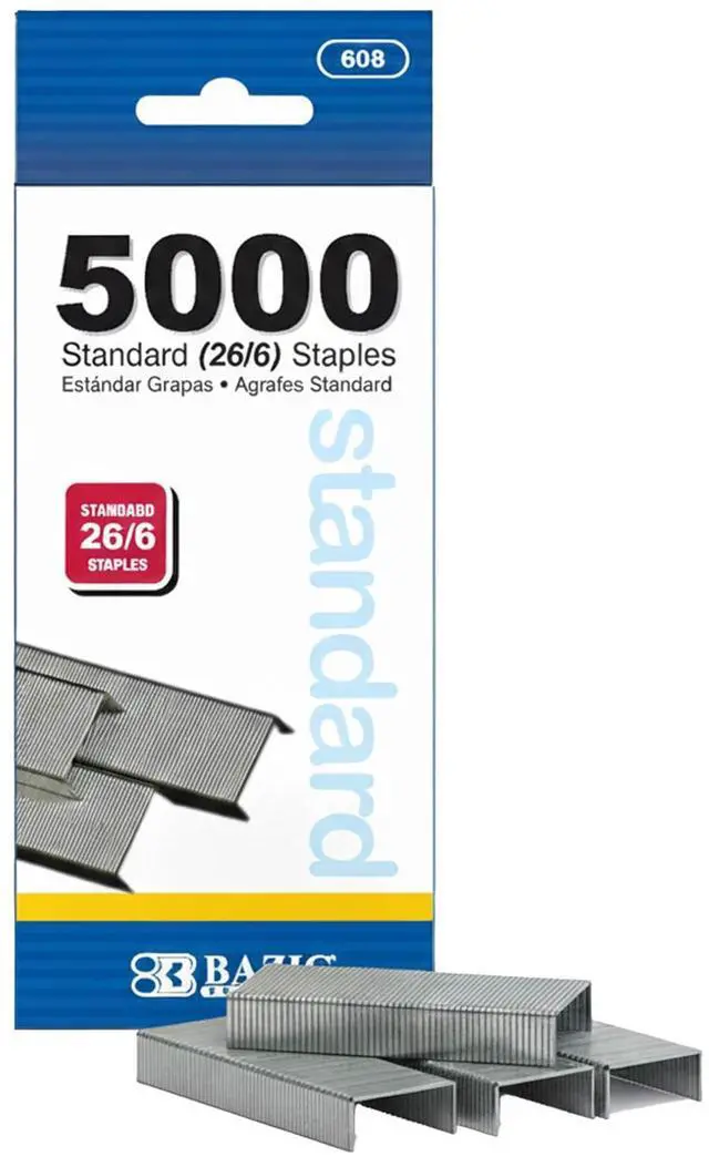 Main image of (26/6) 5000/Pack, Stapler Refill Standard Size Staple, Silver Colors, 1-Pack | Refills most standard staplers many times
