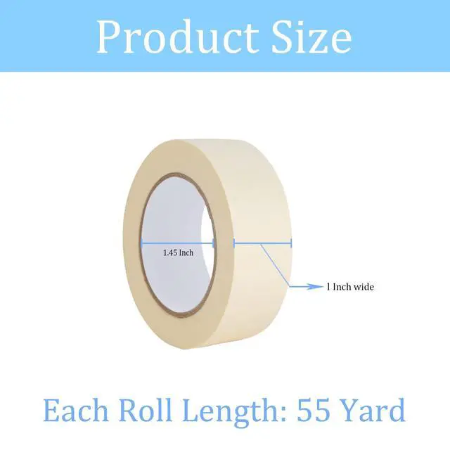 Alt view image 2 of 7 - Masking Tape 1 inch 6 Pack, Adhesive Painting Tape Bulk for General Purpose Use, 1 inch x 55 Yards x 6 Rolls, 330 Yards in Total