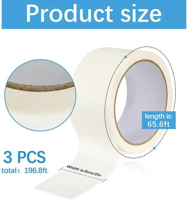Alt view image 2 of 6 - Masking Tape 2 inch 3 Pack 65.6 feet Thick 2 inch Wide Painters Masking Tape Strong Adhesive Clean Removal for Painting Labeling Crafts Home Total 196.8 feet