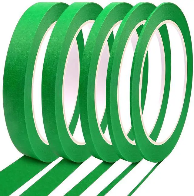 Main image of 5 Rolls Pinstripe Tape - Masking Tape 1/16", 1/8", 1/4", 1/2", 3/4" - Thin Painters Masking Automotive Tape for DIY, Car, Auto, Paint, Art, Tumblers (Green)