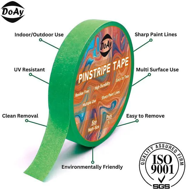 Alt view image 2 of 7 - 5 Rolls Pinstripe Tape - Masking Tape 1/16", 1/8", 1/4", 1/2", 3/4" - Thin Painters Masking Automotive Tape for DIY, Car, Auto, Paint, Art, Tumblers (Green)