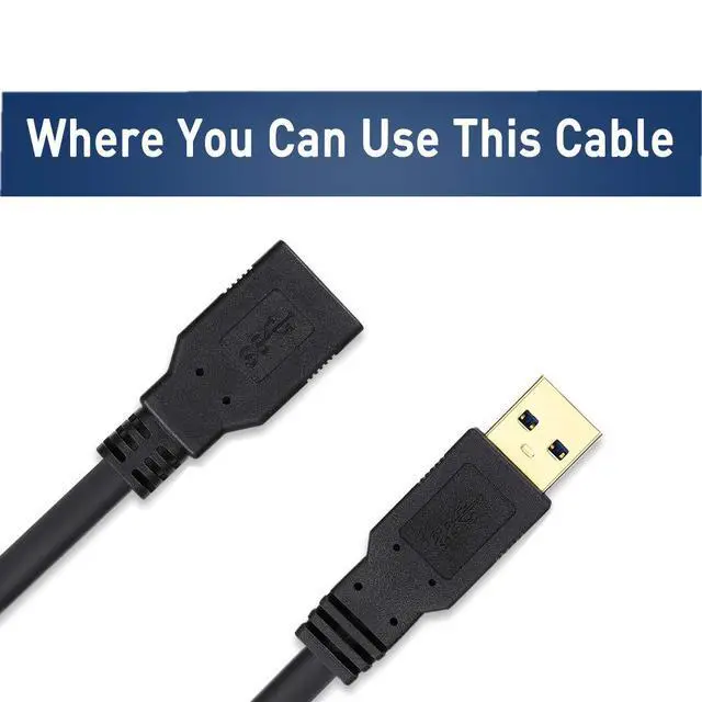 Alt view image 2 of 7 - USB 3.0 Extension Cable 20 FT,5Gbps High Speed Data Transfer Extra Long A Male to A Female Connector for PC,Computers, Printer, External HDD & More,Black,20FT