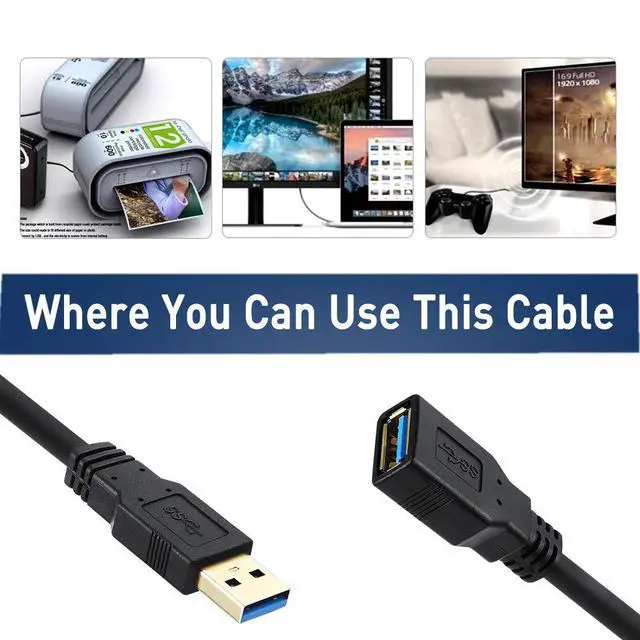 Alt view image 6 of 7 - USB 3.0 Extension Cable 20 FT,5Gbps High Speed Data Transfer Extra Long A Male to A Female Connector for PC,Computers, Printer, External HDD & More,Black,20FT