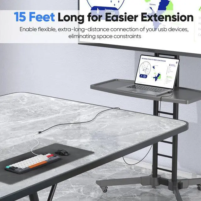 Alt view image 2 of 7 - USB Extension Cable 15 ft, Type 3.0 A Male to Female Extender Cord with 5Gbps Data Transfer & Charging, USB-A Extension Active cable for Webcam Mouse Keyboard Security Camera Printer Flash Drive