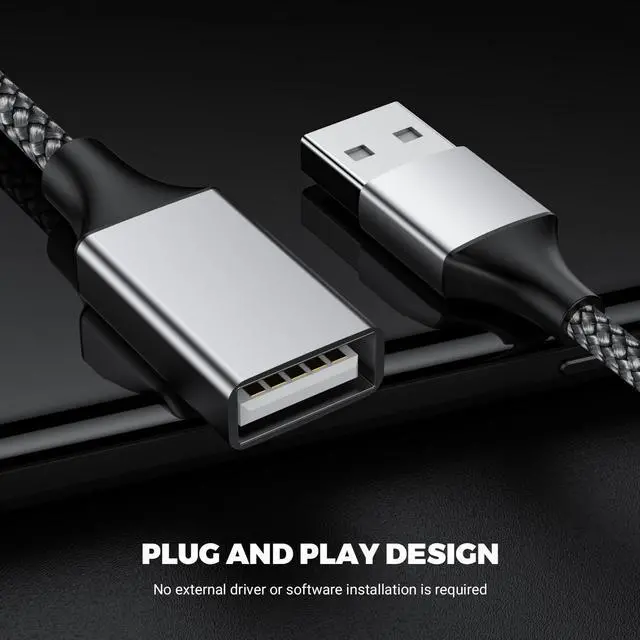 Alt view image 5 of 5 - 3.3FT USB A Male to 3 Female Extension Cable, Silver