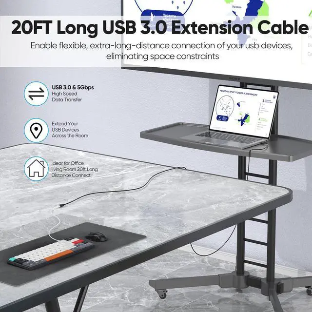 Alt view image 2 of 7 - USB Extension Cable 20 ft, Extra Long USB 3.0 Extender Cord 5Gbps Data Transfer, Type A Male to USB-A Female Extension Active Cable Compatible with Keyboard Mouse Security Camera Printer Flash Drive