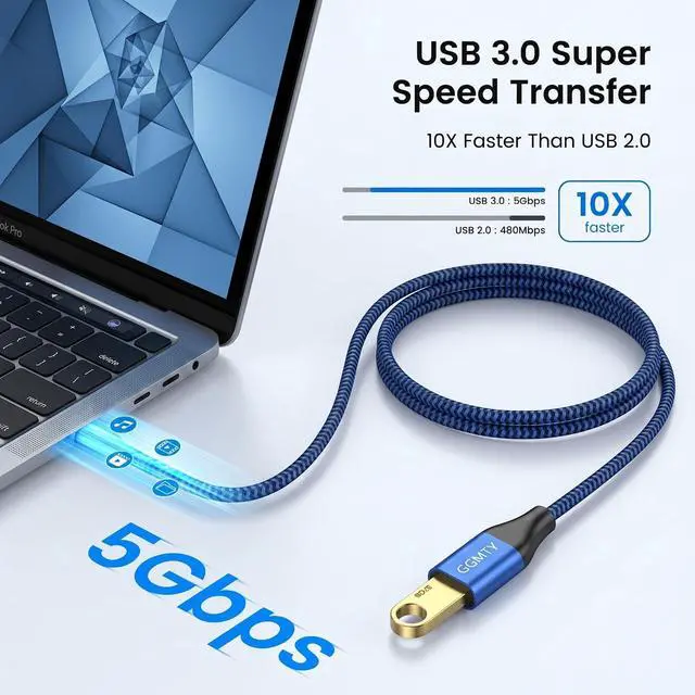 Alt view image 2 of 7 - [2-Pack USB 3.0 Extension Cable 3FT, Type A Male to Female Extender Cord, 5Gbps High Speed Data with 24/28 AWG Copper, Blue-Black Braided Sync Wire for PC, TV, Flash Drive, Keyboard, Mouse