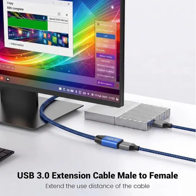 Alt view image 4 of 7 - [2-Pack USB 3.0 Extension Cable 3FT, Type A Male to Female Extender Cord, 5Gbps High Speed Data with 24/28 AWG Copper, Blue-Black Braided Sync Wire for PC, TV, Flash Drive, Keyboard, Mouse