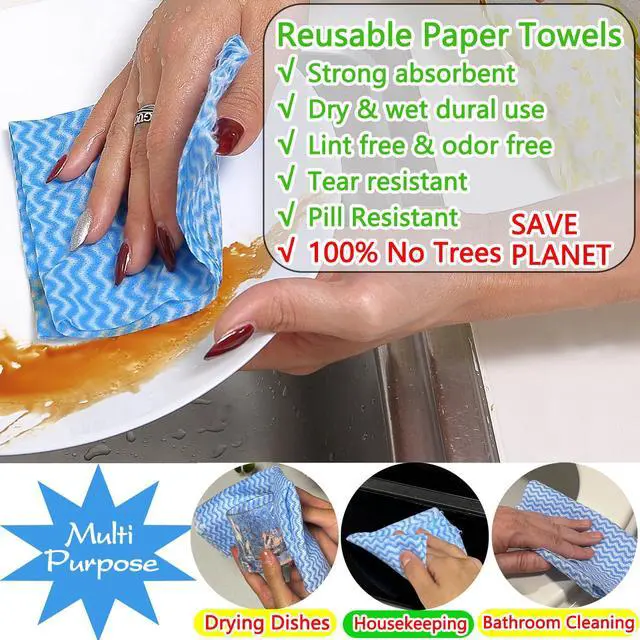 Alt view image 6 of 6 - Reusable Paper Towels Washable, 60 Cts Disposable Cleaning Dish Cloths, Multi-Purpose Kitchen Wipes Roll, Pink